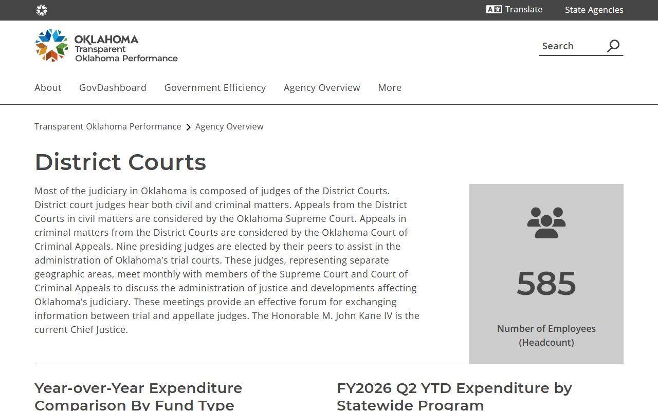 Oklahoma.gov District Courts page explaining the venue for Major County court records