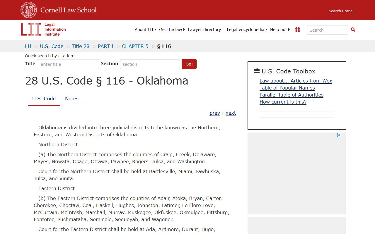 Federal statute placing Major County in the Western District of Oklahoma court records