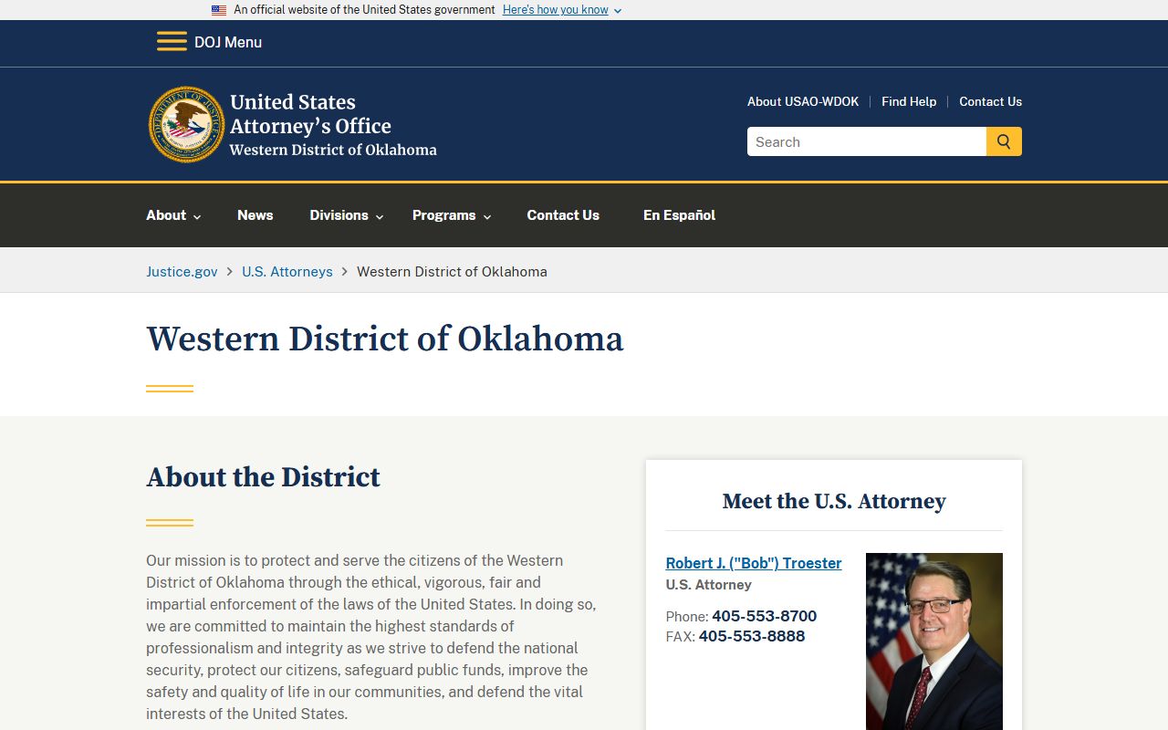 US Attorney's Office for the Western District of Oklahoma prosecuting Major County court records cases