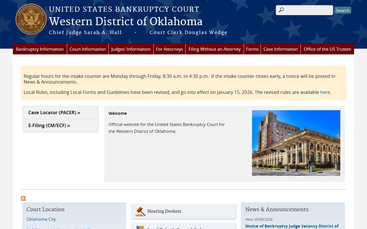 US Bankruptcy Court for the Western District of Oklahoma handling Major County court records