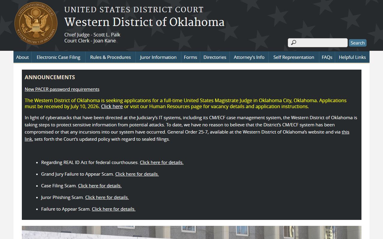 US District Court for the Western District of Oklahoma serving Major County court records
