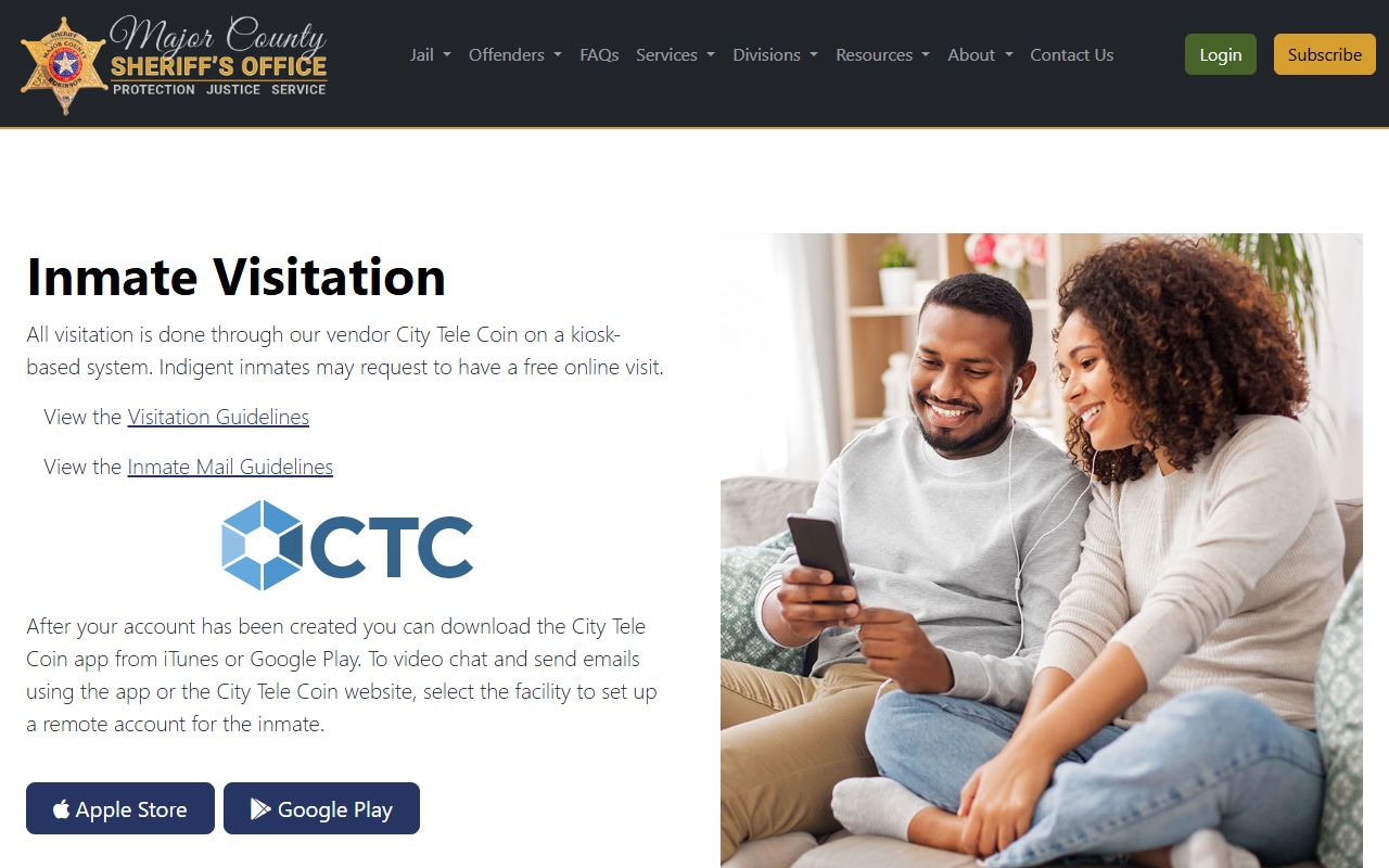 Major County jail inmate visitation rules page